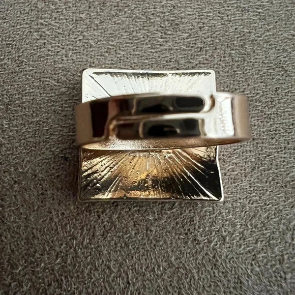 Ring- gold tone with black & white square faux stone accent. Size: 6. - Picture 3 of 8